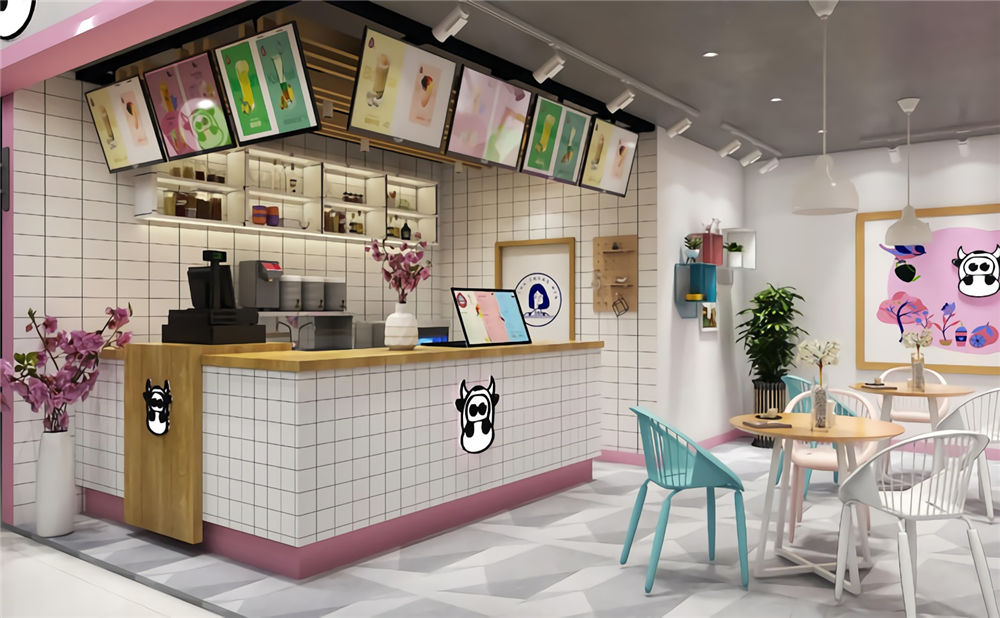 郑州酸奶牛奶茶店装修公司设计案例