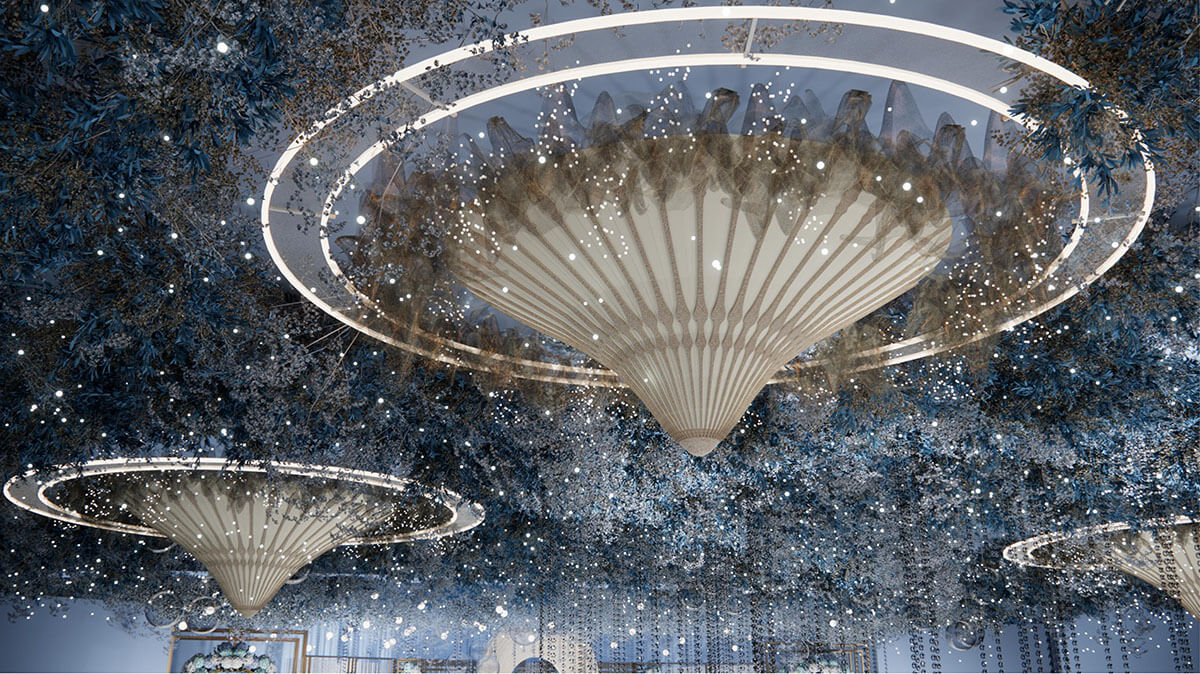 新乡婚宴酒店设计-蔚蓝星空主题宴会厅装修设计方案