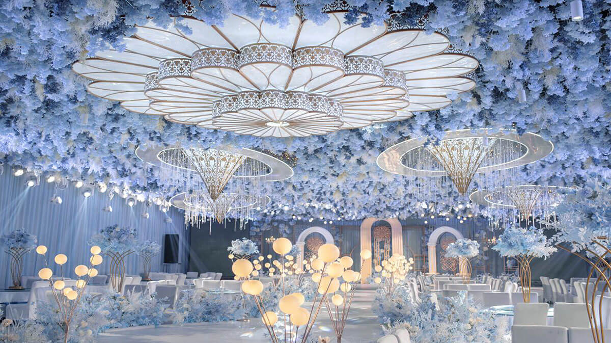 新乡婚宴酒店设计-蔚蓝星空主题宴会厅装修设计方案