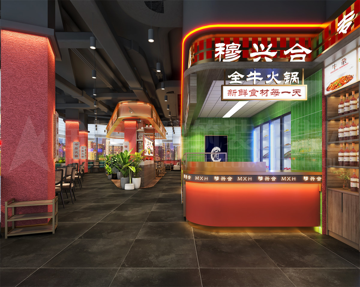 郑州穆兴合全牛火锅店装修设计 - 金博大建筑装饰集团公司