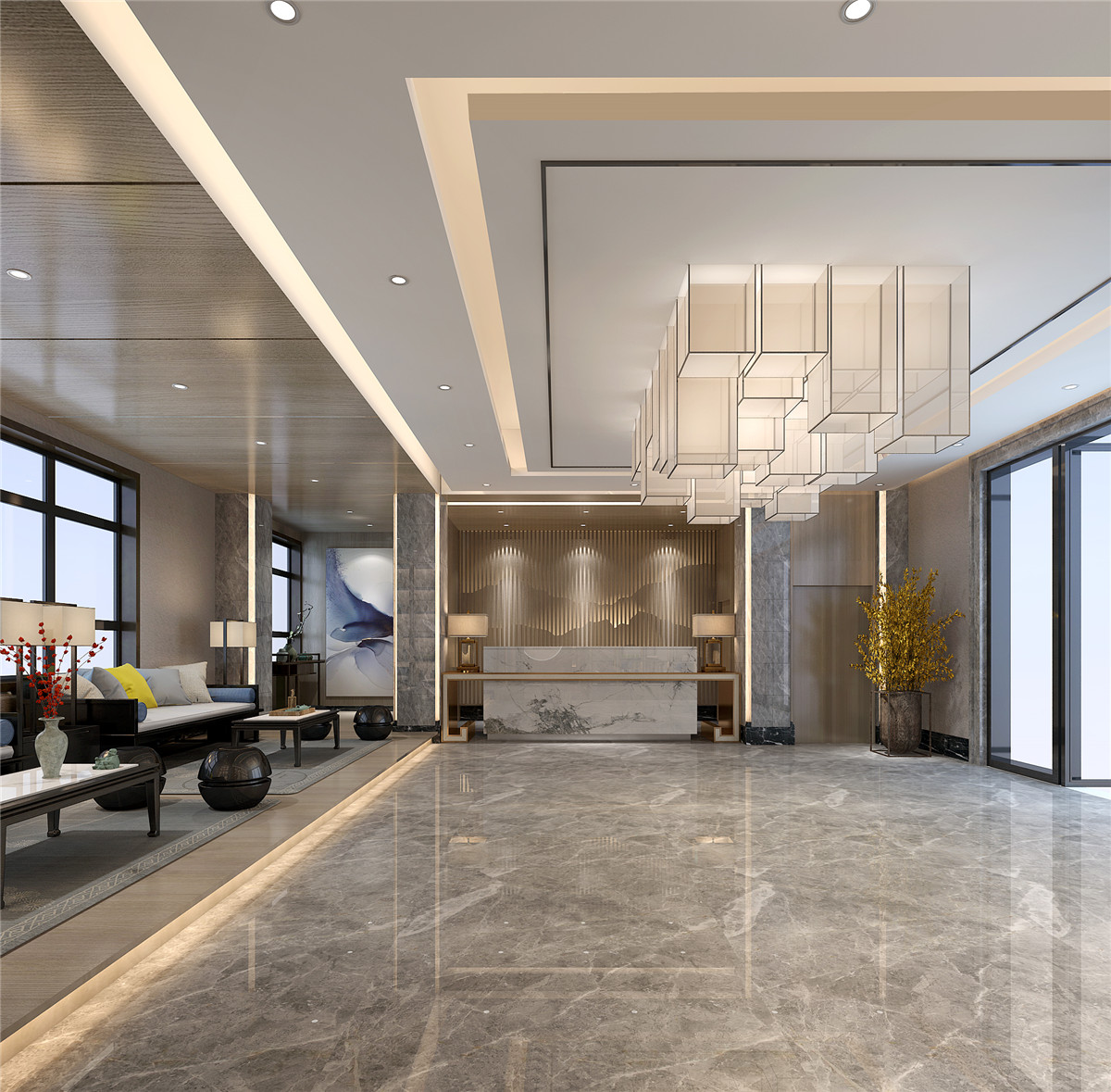 新乡实新宾馆设计-新中式招待宾馆装修效果图 - 金博大建筑装饰集团公司